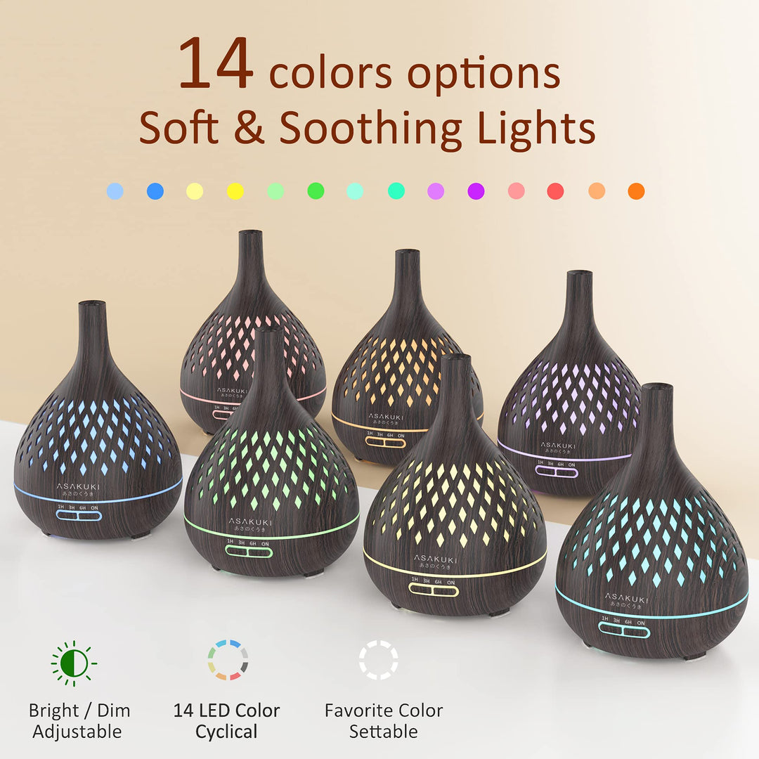 400ml Essential Oil Diffuser with Remote Control, Aromatherapy Oil Diffuser with Cool Mist, Waterless Auto Shut-Off Humidifier and 7 Color LED Night Lights for Home Baby Office