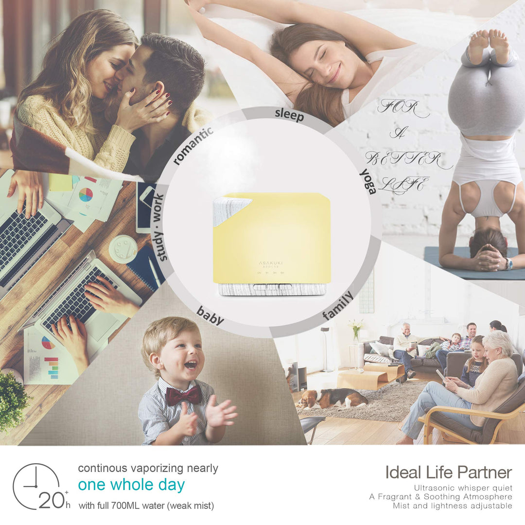 700 ml Premium Essential Oil Diffuser, 5 in 1 Ultrasonic Aromatherapy Fragrant Oil Vaporizer Humidifier, Timer and Auto-Off Safety Switch, 7 LED Light Colors
