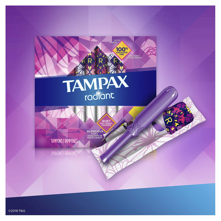 Radiant Regular Tampons with Plastic Applicator, Unscented, 16 Count (Packaging May Vary)