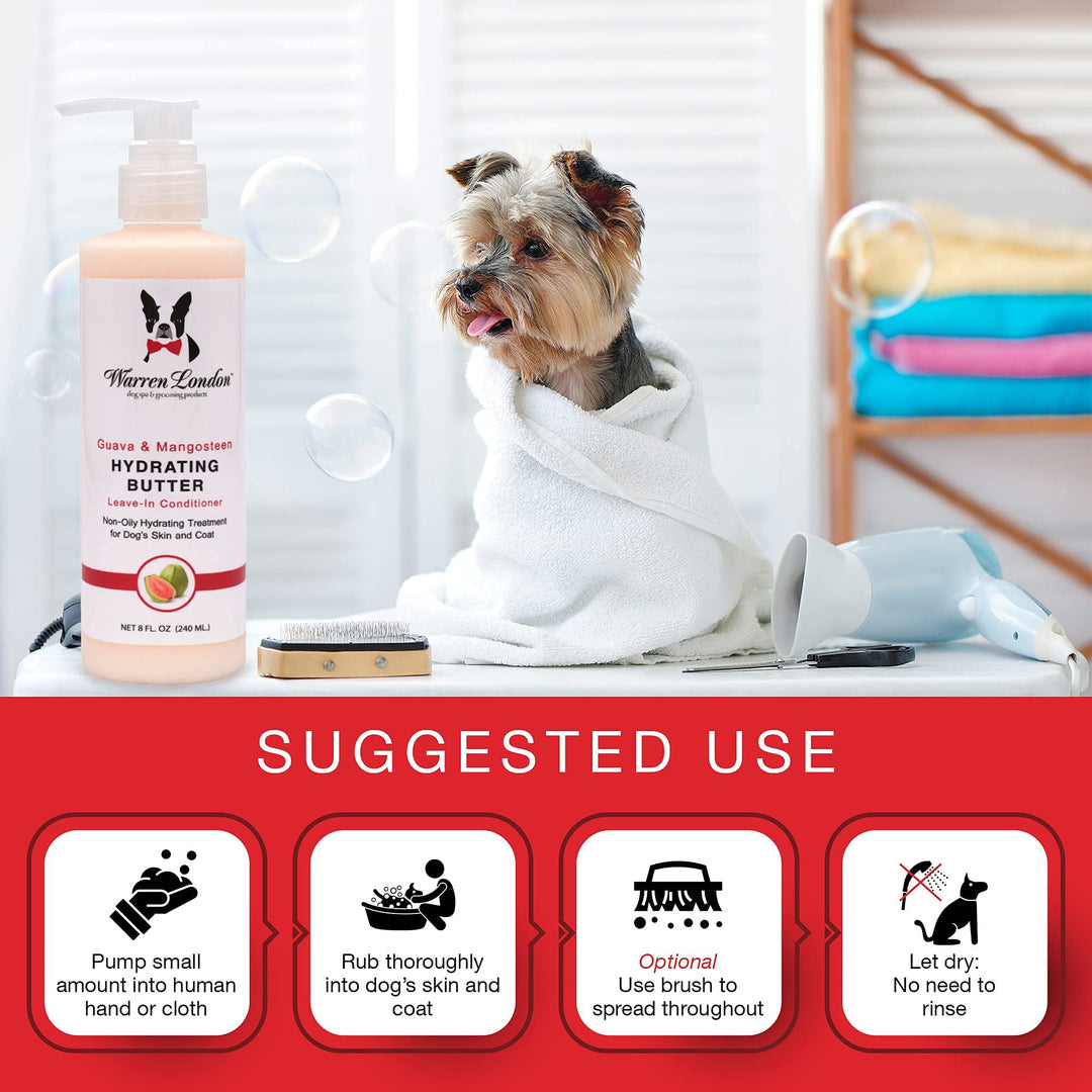 Hydrating Butter Leave in Pet Conditioner for Dogs | Lotion for Skin and Coat | Aloe Puppy & Dog Conditioner for Hair Detangler, Dry Skin, & Pet Fur Dandruff | Made in USA | Guava 8oz