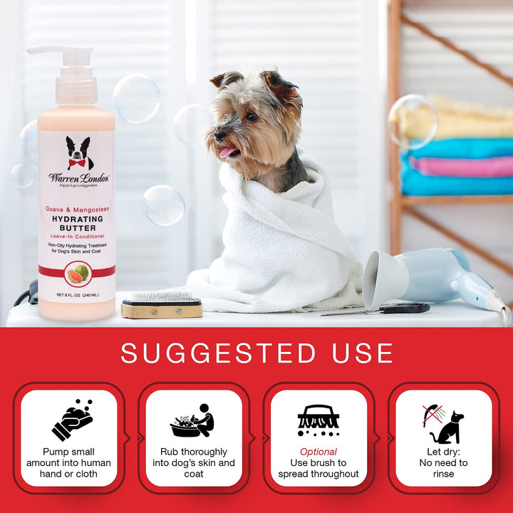 Hydrating Butter Leave in Pet Conditioner for Dogs | Lotion for Skin and Coat | Aloe Puppy & Dog Conditioner for Hair Detangler, Dry Skin, & Pet Fur Dandruff | Made in USA | Guava 8oz