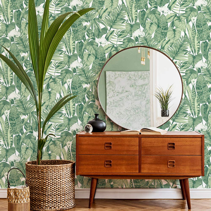 Jungle Green Tropical Removable Peel and Stick Wallpaper, 20.5 in X 16.5 ft, Made in the USA