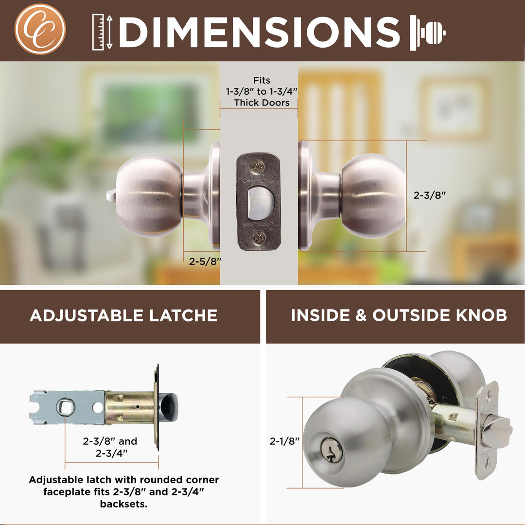BK2040SS Ball Door Knob, Keyed Entry Function, 1 Pack, in Satin Stainless