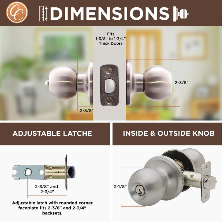 BK2040SS Ball Door Knob, Keyed Entry Function, 1 Pack, in Satin Stainless