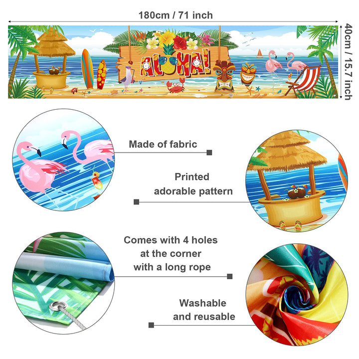Hawaiian Aloha Party Backdrop Banner Decoration, Extra Large Fabric Aloha Luau Party Sign Banner Photo Booth Backdrop Background for Summer Luau Party Supplies and Decorations