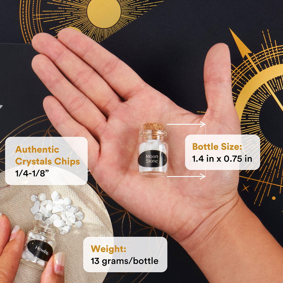 Bulk Crystals and Healing Stones | A Set of 50 Crystal Chakra Stones Wish Bottles | Healing Crystals for Beginners with Spell Jars | Real Crystals in Potion Bottles with Rare Raw Crystals and Crystal Grid