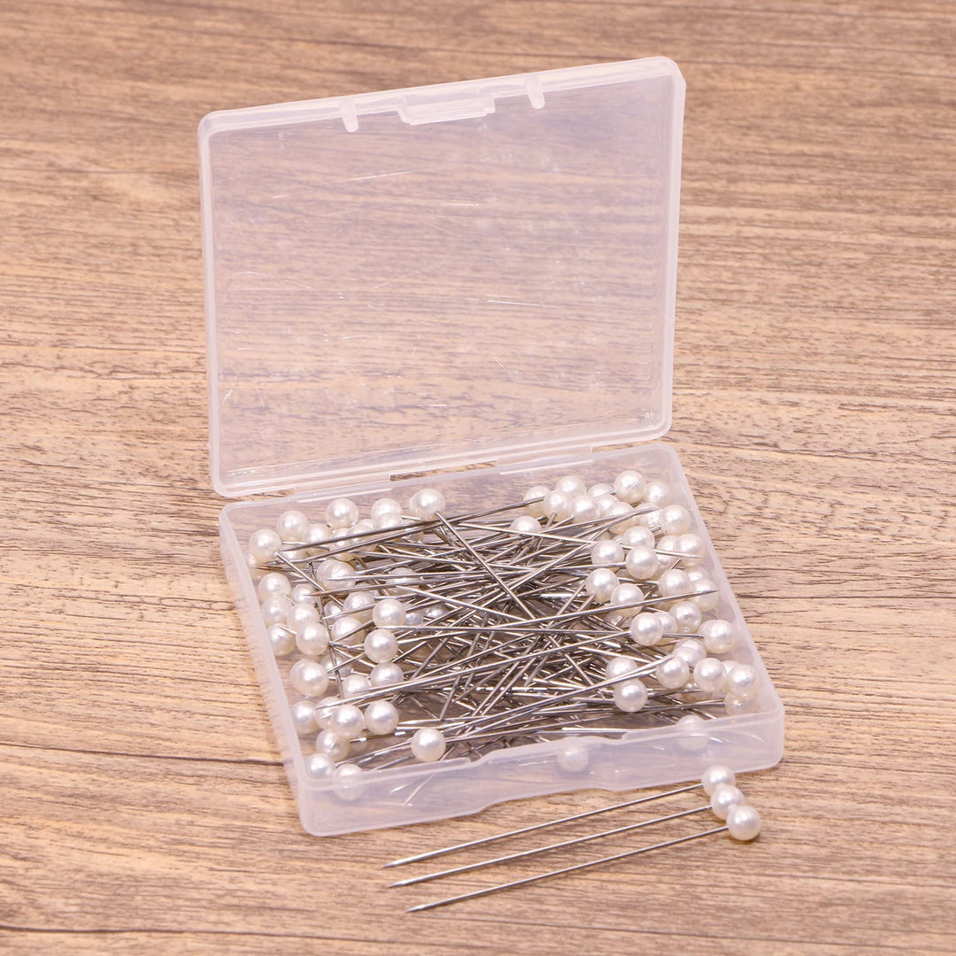 100PCS Sewing Pins for Fabric Straight Pins with Faux Pearl Heads for Quilting Sewing Knitting Crochet DIY Art Craft Projects Christmas Ornaments Jewelry Wedding Decorations, White, 2Inch