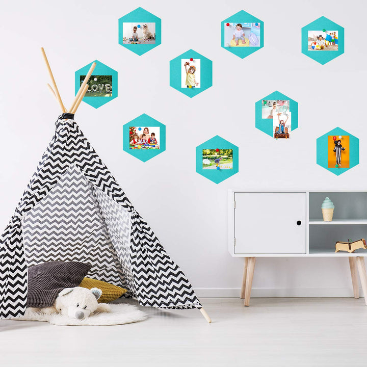 10 Packs Pin Board Hexagon Felt Board Tiles Bulletin Board Memo Board with 20 Pieces Push Pins, Decoration for Home Office Wall(5.9 x 7 Inches/ 15 x 17.7 cm,Light Green)