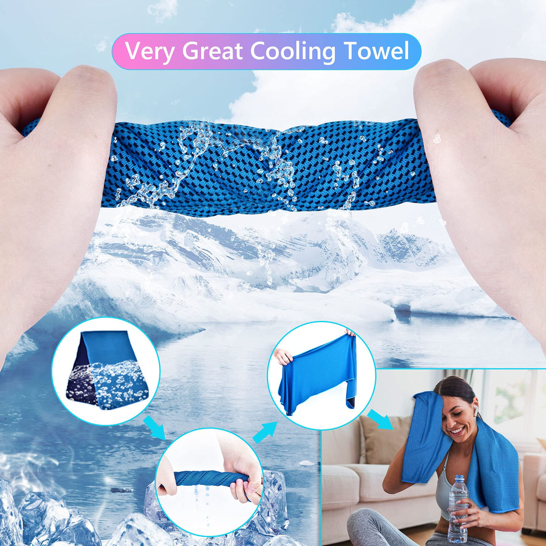 4 Packs Cooling Towels, Sweat Towel for Hot Weather Cold Breathable Soft Lightweight Chilly Face & Neck Rags for Sport, Gym, Beach, Camping, Hiking, Workout, Travel