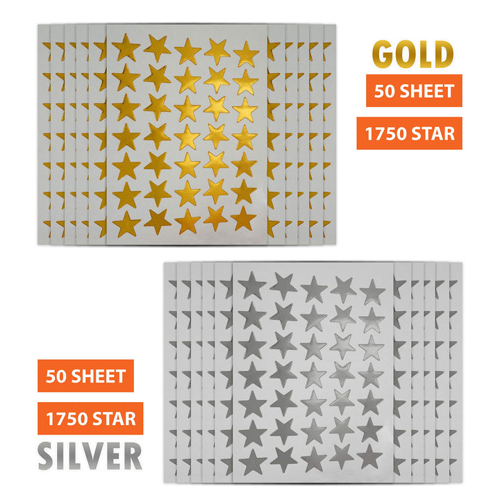 3500 Count Star Stickers for Paper Notebook, Journal Gold Silver Self-Adhesive Foil Star Labels 100 Sheets