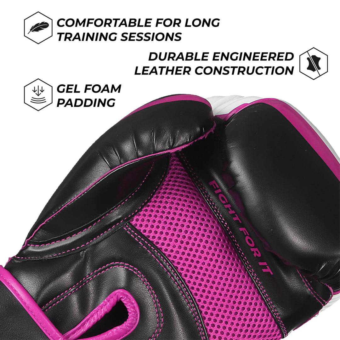 Essential Gel Boxing Gloves Kickboxing Gloves for Men & Women Boxing Training & Sparring Gloves Muay Thai and Heavy Bag Training - Black/Pink, 8 oz
