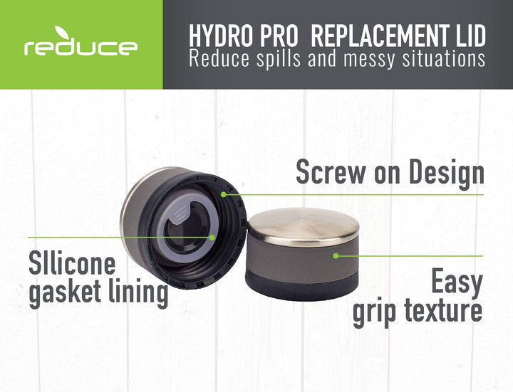 Reduce Hydro Pro Stainless Steel Bottle Replacement Lid Set, 2 Pack - Screw On Design - Fits 14oz, 20oz and 28oz Hydro Pro Reusable Water Bottles - Replace Lost or Damaged Lids