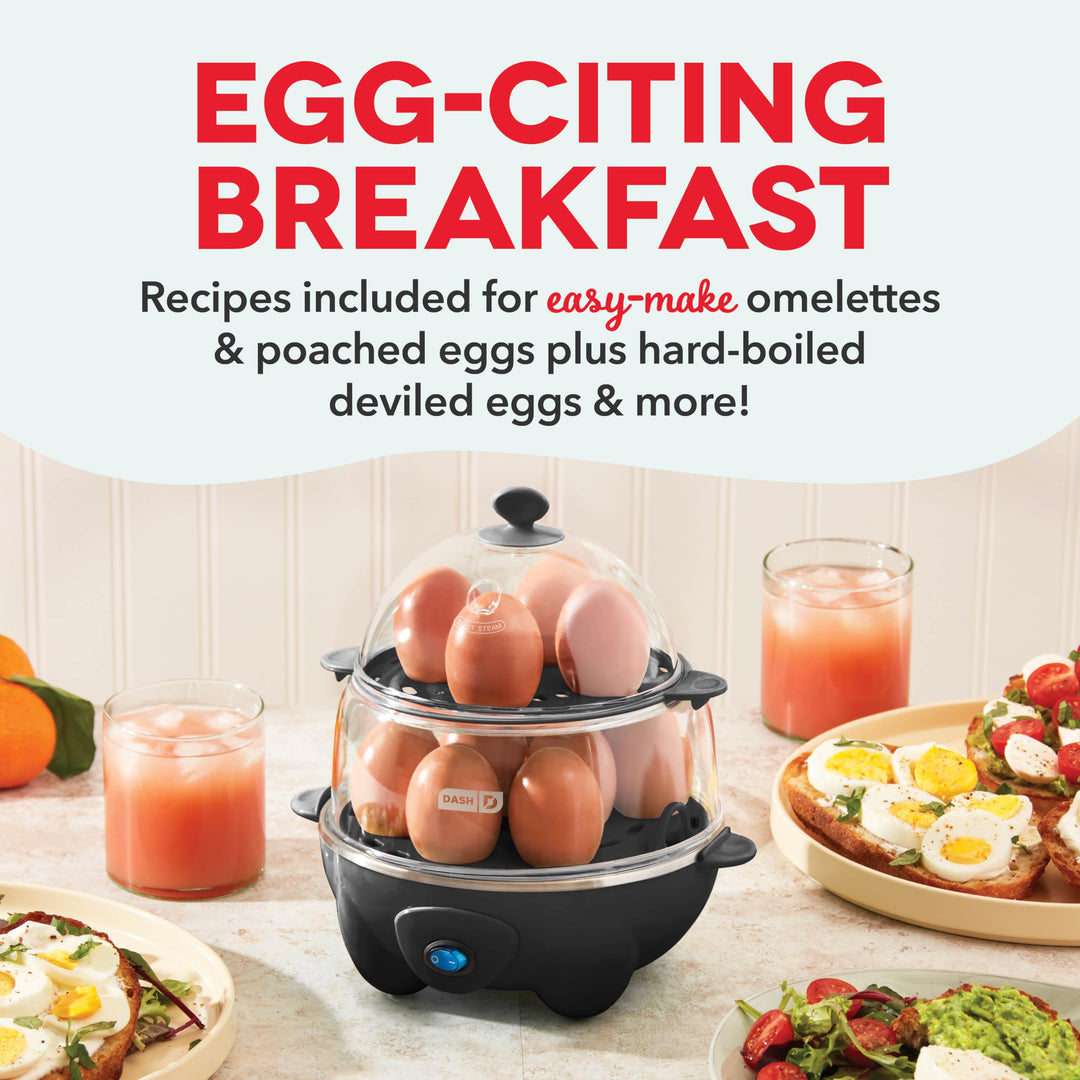 Deluxe Rapid Egg Cooker for Hard Boiled, Poached, Scrambled Eggs, Omelets, Steamed Vegetables, Dumplings & More, 12 capacity, with Auto Shut Off Feature - Black