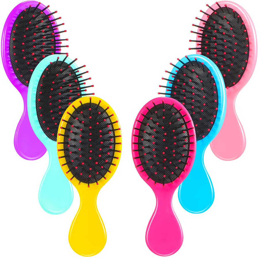 6 Pack Mini Wet Hair Brush Travel Detangling Brush Kids Detangler Hair Brushes Toddler Baby Small Detangler Brush Soft Bristle Hair Brush for Women Girls Wet Dry Curly Hair, 6 Colors