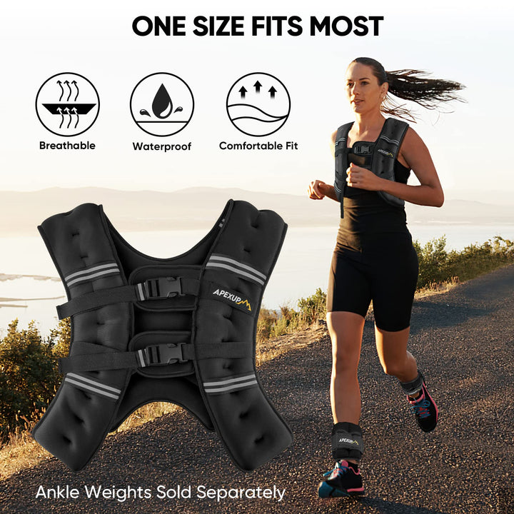 Weighted Vest with 5lbs/10lbs/15lbs/20lbs/25lbs/30lbs Weights and Reflective Stripe, Weight Vest Men Women for Workout, Strength Training, Running (Black, 15lbs)