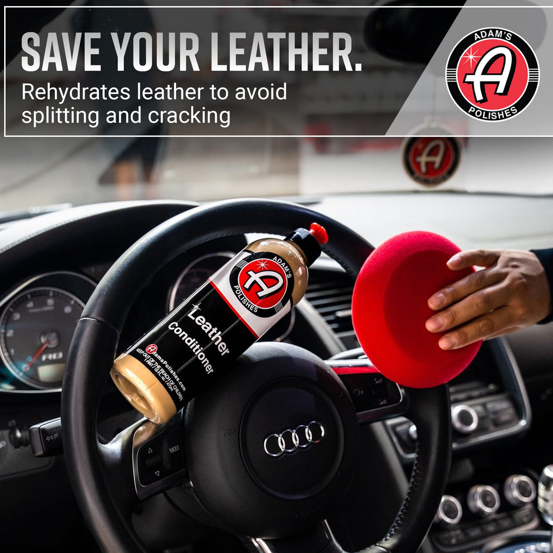 Adam's Polishes Leather Care Kit - Leather Cleaner & Leather Conditioner Car Cleaning Supplies | UV Protection for Interior Accessories Steering Wheel Seat Dash Vinyl Shoe Polish Jacket