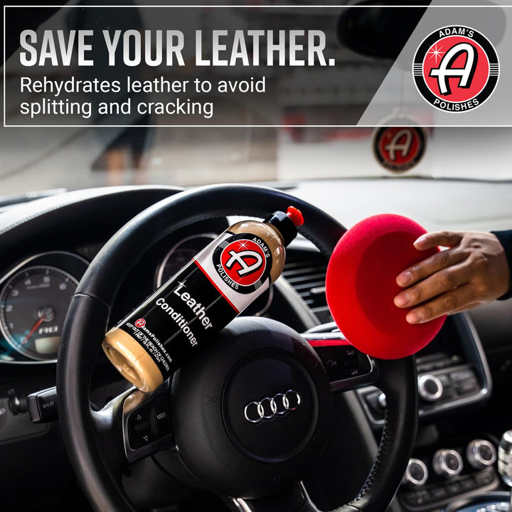 Adam's Polishes Leather Care Kit - Leather Cleaner & Leather Conditioner Car Cleaning Supplies | UV Protection for Interior Accessories Steering Wheel Seat Dash Vinyl Shoe Polish Jacket