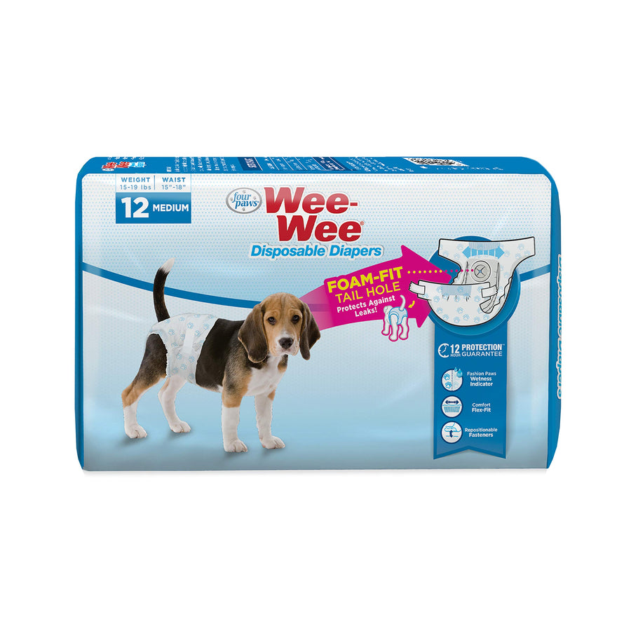 Wee-Wee Super Absorbent Disposable Adjustable Dog Potty Training Diapers, Leak-Proof Protection for Puppies and Medium Dogs, Extra Small, 12 Count