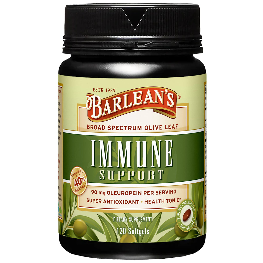 Barlean's Olive Leaf Complex Softgels Immune Support Supplement with 90 mg Oleuropein Antioxidants, Concentrated Heart Health and Immunity Booster Pills, 120 Count