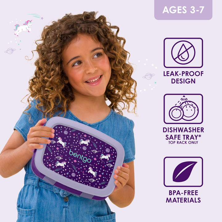 Kids Prints (Unicorn) - Leak-Proof, 5-Compartment Bento-Style Kids Lunch Box - Ideal Portion Sizes for Ages 3 to 7 - BPA-Free and Food-Safe Materials