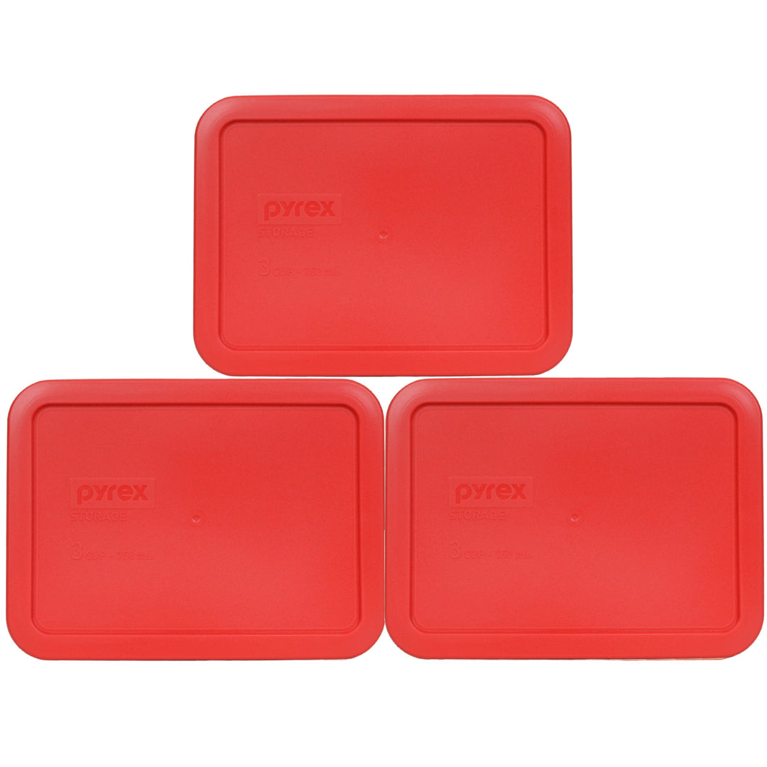 Pyrex 7210-PC 3-Cup Red Rectangle Plastic Food Storage Lid Cover, Made in the USA - 3 Pack