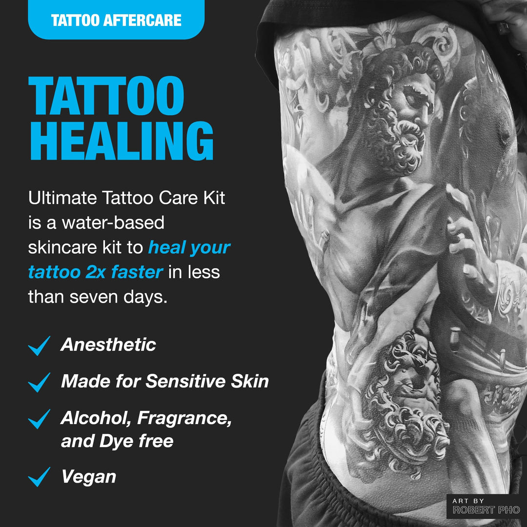 Ultimate Tattoo Care Kit for a Faster Heal - Tattoo Skincare Regimen - 1.7 oz Blue Green Foam Soap, 2.5 oz Ocean Care Skin Moisturizing Cream & 2 oz Ocean Foam Skin Moisturizing Soap