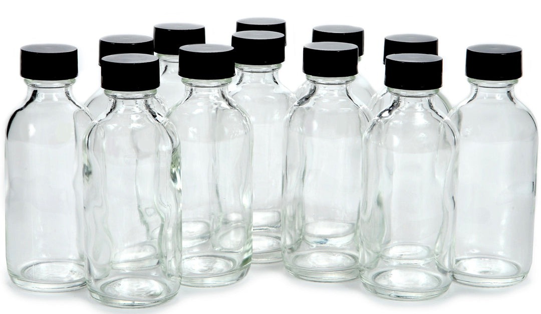 , 12, Clear, 2 oz Glass Bottles, with Lids