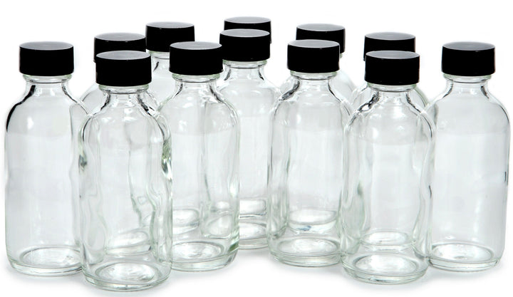 , 12, Clear, 2 oz Glass Bottles, with Lids