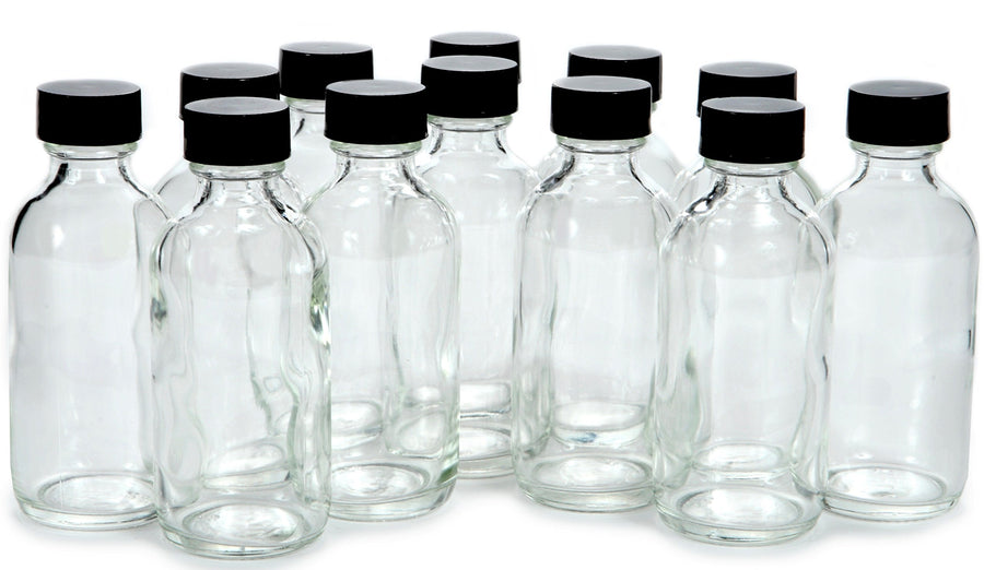 , 12, Clear, 2 oz Glass Bottles, with Lids