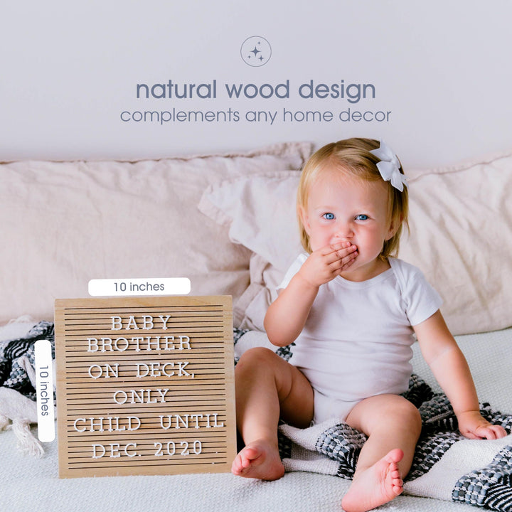 Wooden Letterboard Set - Ideal Photo Sharing Prop for Baby Announcements, Milestone Keepsake, Custom Message Board and Shower Gift - Includes 188 Letters, Numbers, and Symbols - Natural Wood