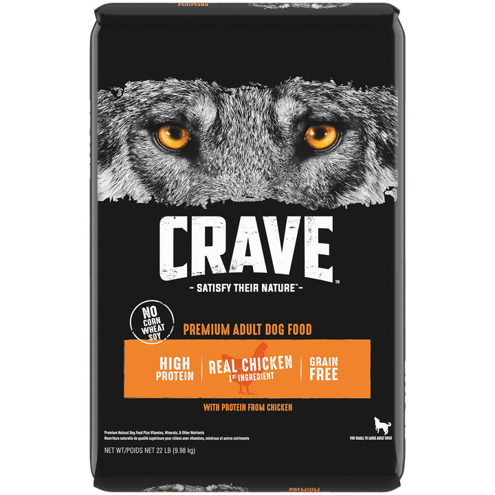 CRAVE Grain Free High Protein Adult Dry Dog Food, Chicken, 22 lb. Bag, brown