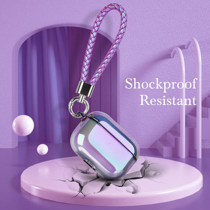 , Clear Lasher Hard PC Protective Case, Glittery Purple, Compatible with Apple AirPods Pro 1st Generation, Case Cover with Keychain