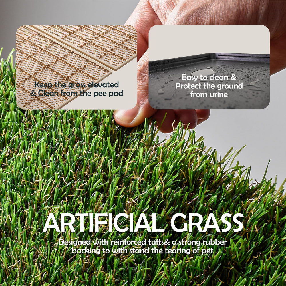 Dog Grass Pee Pads for Dogs with Tray | Large 34×23 in | 2× Dog Artificial Grass Pads Replacement| Rapid Drainage | Indoor Dog Litter Box | Hemmed Edge