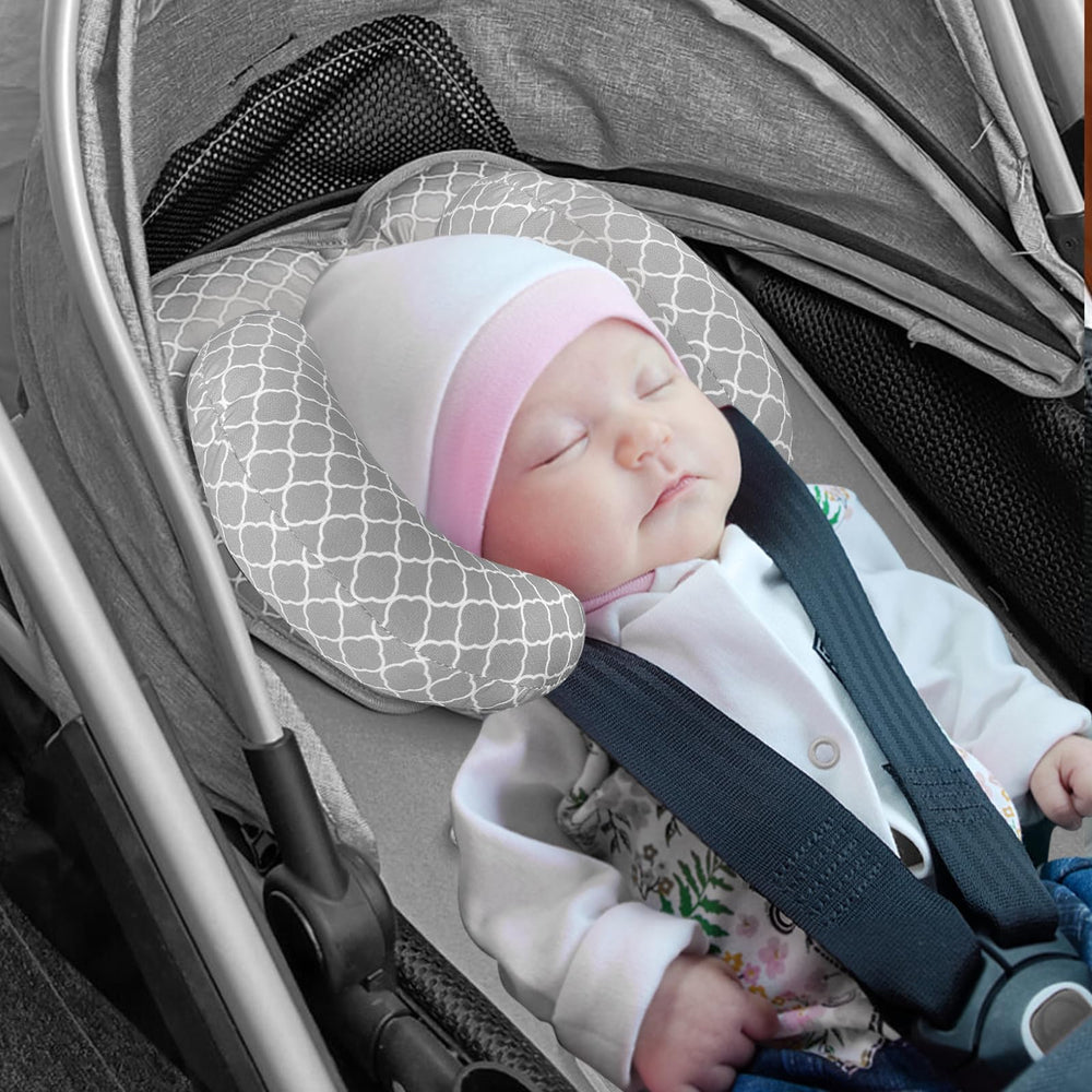 2 in 1 Baby Travel Pillow, Baby Head Support Pillow Stroller Pillow with Banana Neck Pillow for Newborn, Grey…