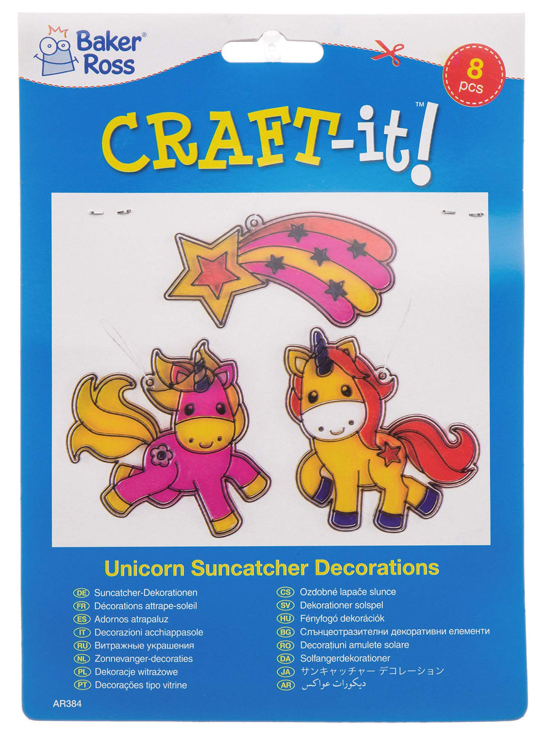 AR384 Unicorn Colour in Window Decorations - Pack of 8, Suncatcher Stained Glass Effect for Kids