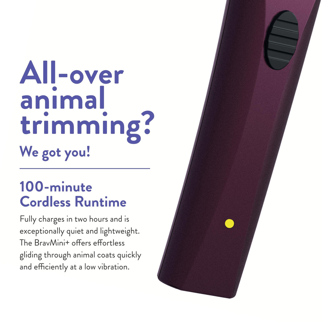 Professional Animal Bravmini+ Pet, Dog, Cat, & Horse Cordless Trimmer Kit - Purple