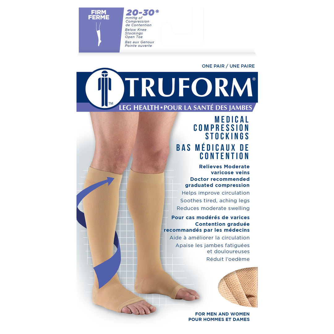 Truform Open Toe, Knee High 20-30 mmHg Compression Stockings, Beige, X-Large