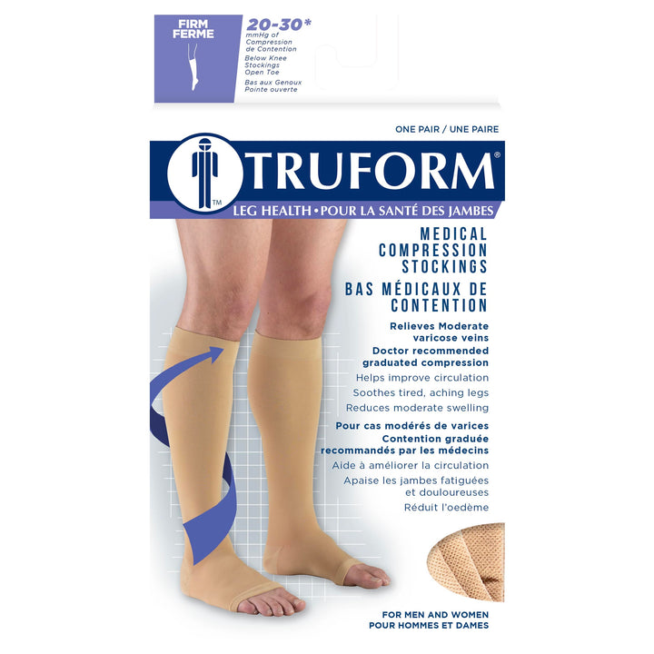 Truform Open Toe, Knee High 20-30 mmHg Compression Stockings, Beige, X-Large