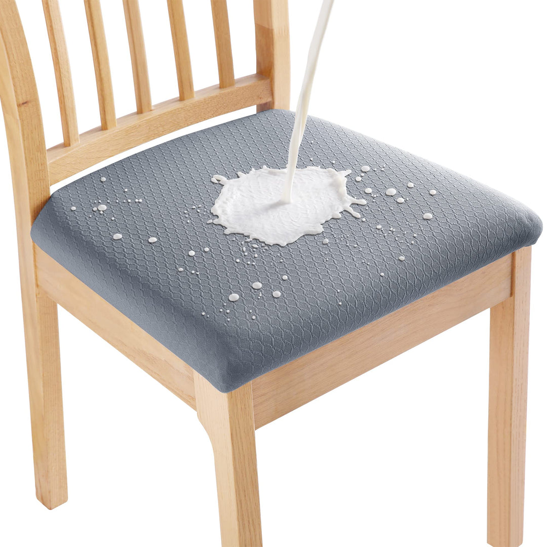 Waterproof Seat Covers for Dining Room Chairs, 4 Pack Stretch Jacquard Kitchen Dining Chair Seat Cover Protectors with Hooks, Grey