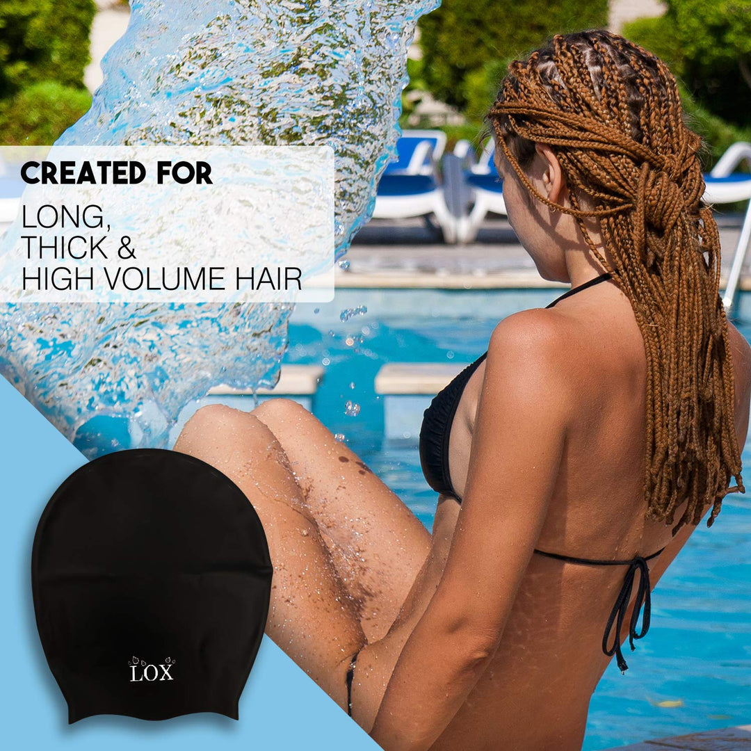 Extra Large Swim Cap for Very Long Hair, Silicone Shower Cap for Braids and Dreadlocks, Keeps Hair Dry While Swimming or Showering, Women and Men, Keeps Afro Extensions Weaves Dry