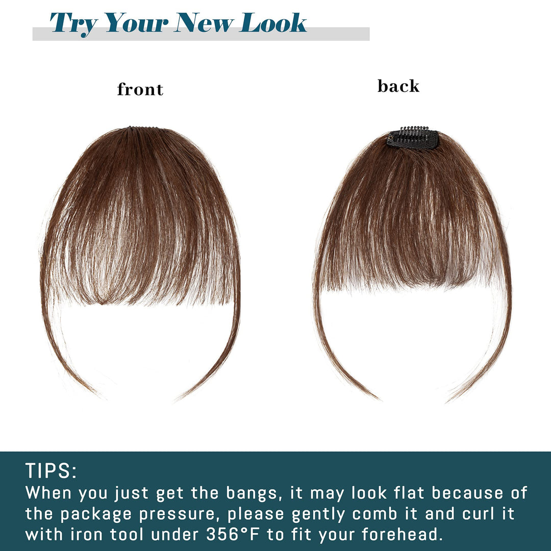 Clip in Bangs Human Hair Thin Air Bangs Extension with Temples 1 Clip One Piece Clip on Bangs Hairpieces Soft Remy Hair For Women Girls (Medium Brown)