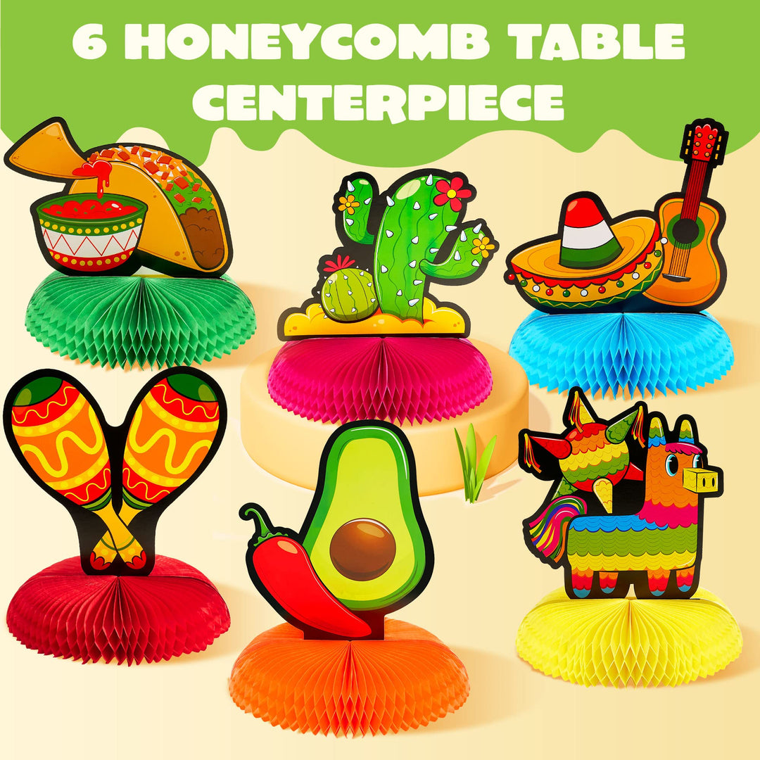 6 PCs Cinco De Mayo Fiesta Honeycomb Table Centerpiece 8.5” Party Decoration for Fun Fiesta Taco Party Supplies, Luau Event Photo Props, Mexican Theme for Carnivals Festivals, Dia De Muertos