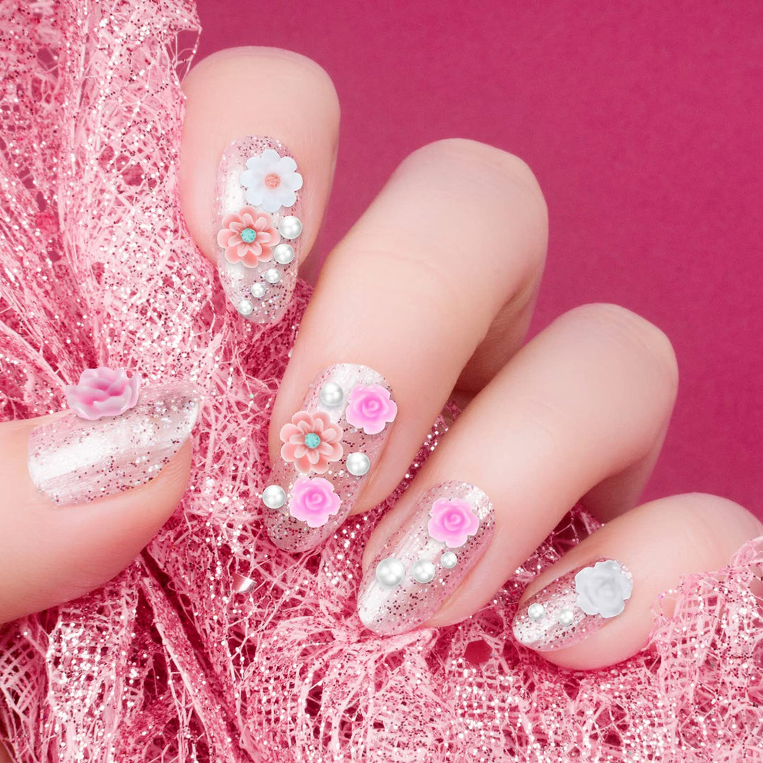 108 Pieces 3D Flower Nail Art Charms Resin Rose Flower Nail Art Studs Flat Design Nail Decals for Nails Accessories Supplies DIY Jewelry Craft