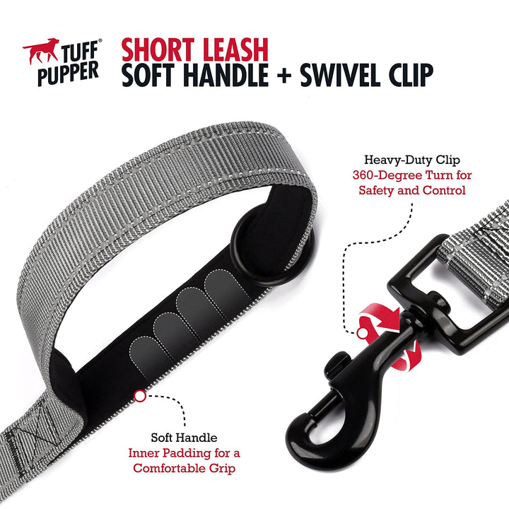 Short Dog Leash for Dog Training | 24 Inch | Perfect for Service Dog Harness & Short Training Leash | Traffic Leash Handle w/Padding | Short Leash Dog Coupler Steel Gray