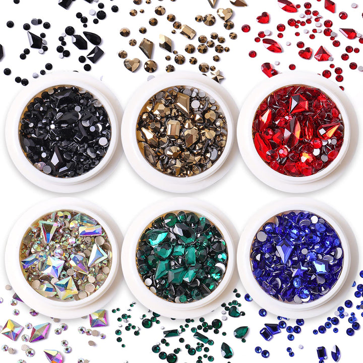 6 Boxes Flat Back Nail Rhinestones Nail Gems Glass Crystals Rhinestones for Nails 3d Nail Stones Nail Diamond Nail Jewelry for Nail Art Decoration DIY Craft