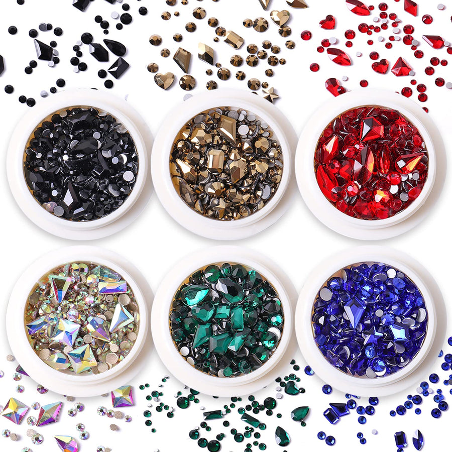 6 Boxes Flat Back Nail Rhinestones Nail Gems Glass Crystals Rhinestones for Nails 3d Nail Stones Nail Diamond Nail Jewelry for Nail Art Decoration DIY Craft