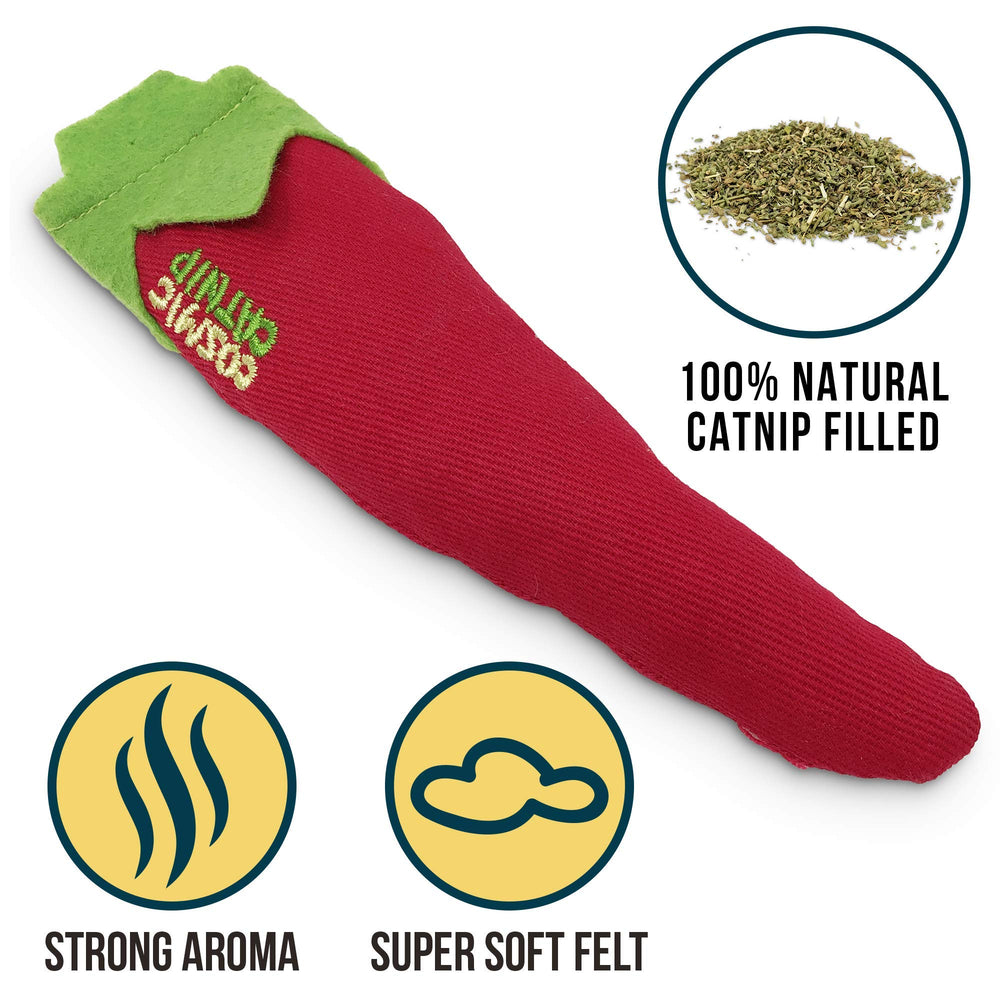 Cosmic OurPets 100-Percent North American Catnip Filled Chili Cat Toy-Hot Stuff (Interactive Cat Toys; Catnip Toys)