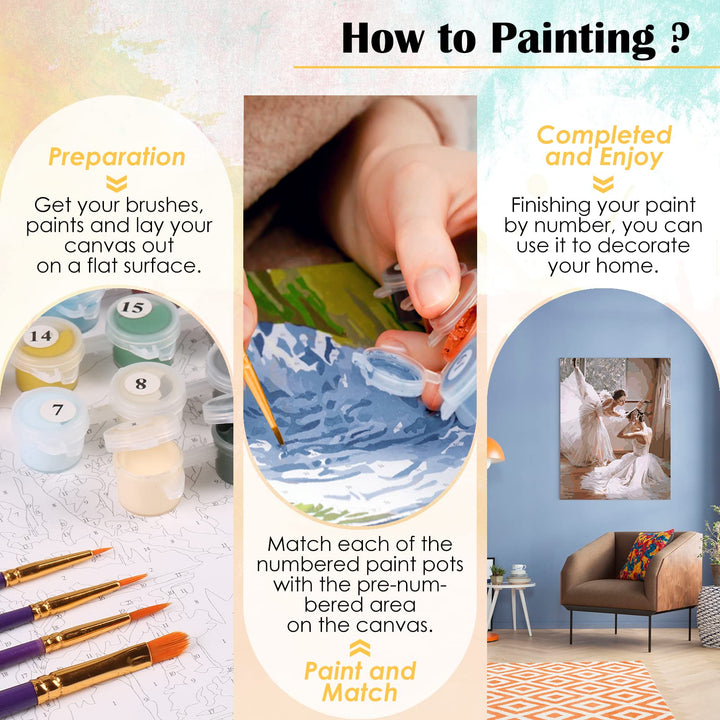 DIY Oil Painting Kits for Adults Paint by Numbers Ballet Dancer DIY Painting by Number kit for Kids,16x20 inch Wall Art without Frame
