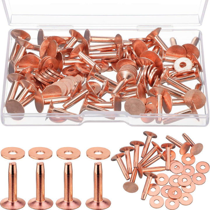 50 Sets Copper Rivets and Burrs, Copper Rivets for Leather Pure Copper Rivet Setting Tool for Belts Wallets Collars Leather DIY Craft Supplies (9/16 Inch, Size 12)