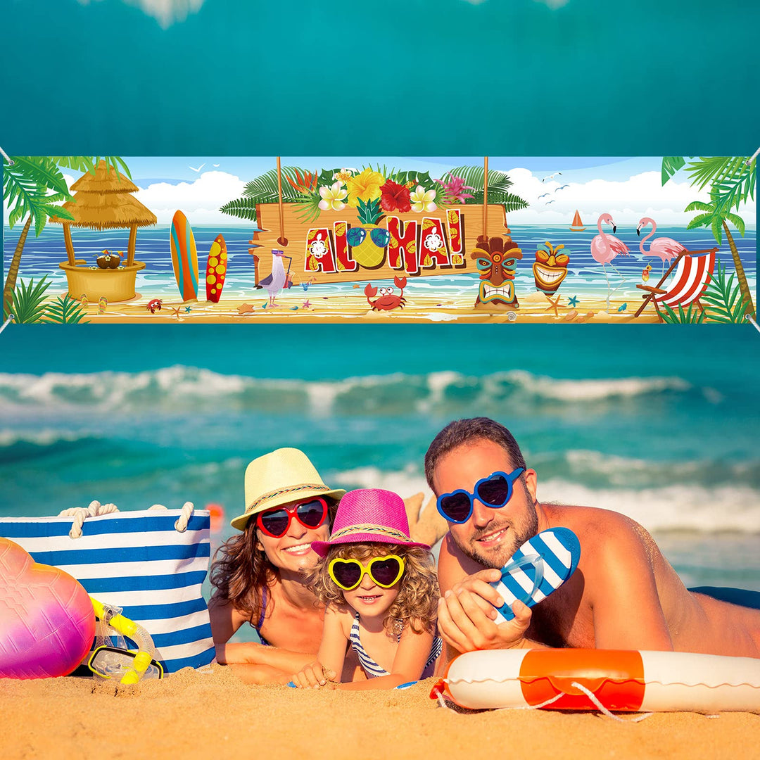 Hawaiian Aloha Party Backdrop Banner Decoration, Extra Large Fabric Aloha Luau Party Sign Banner Photo Booth Backdrop Background for Summer Luau Party Supplies and Decorations